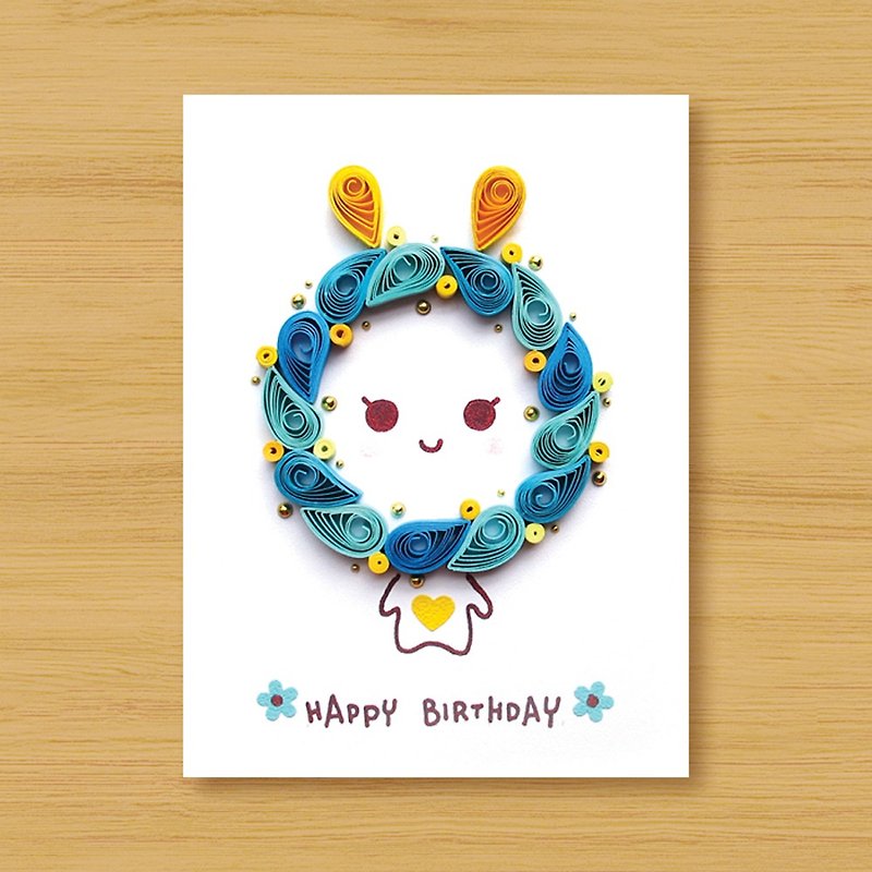 Handmade Roll Paper Card _ Blessing Rabbit _ Blue..... Birthday Card, Thank You Card, Valentine Card - การ์ด/โปสการ์ด - กระดาษ สีน้ำเงิน