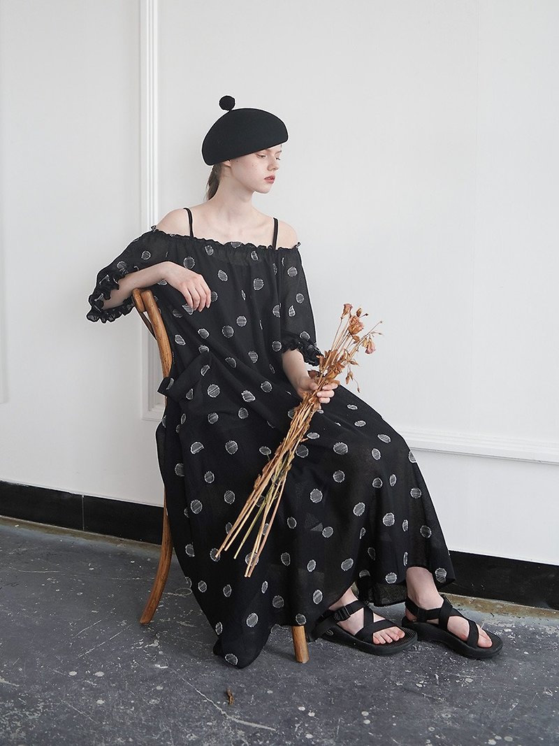 A little flat shoulder black dress - imakokoni - One Piece Dresses - Other Materials Black