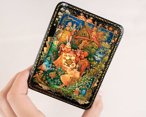 FirebirdWorkshop Lacquer Box with print Alice in Wonderland, Ornate jewelry box