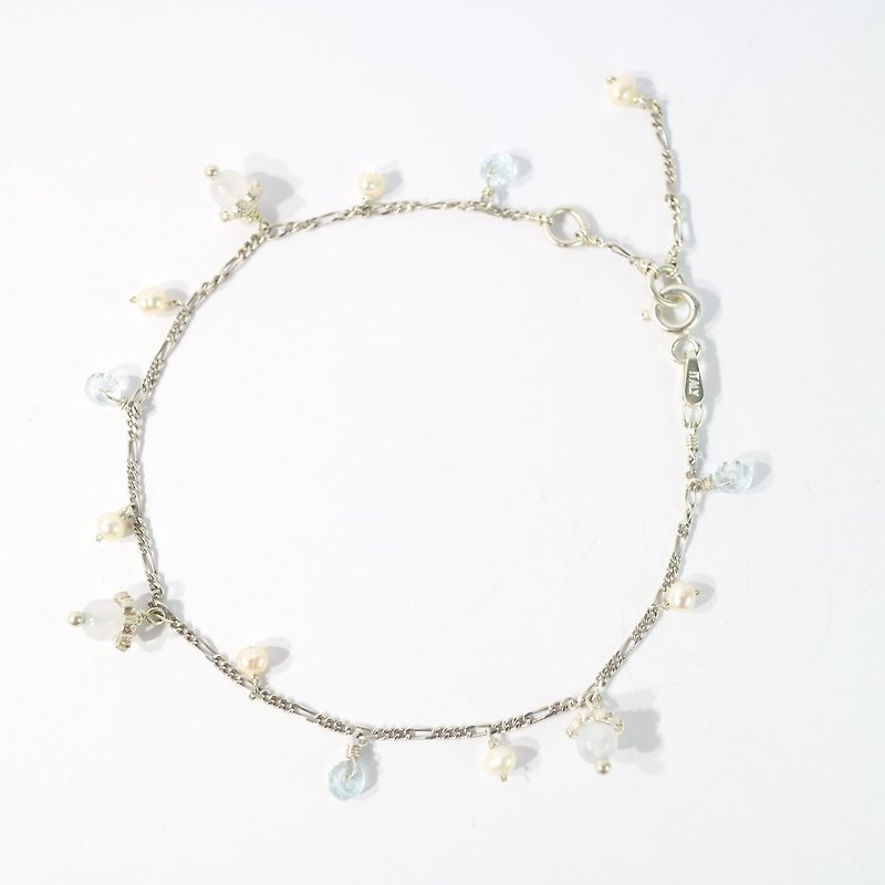 [] ColorDay little smile ~ Topaz _ natural pearl sterling silver bracelet <Topaz_Natural Pearl Silver Bracelet> - Bracelets - Gemstone Blue