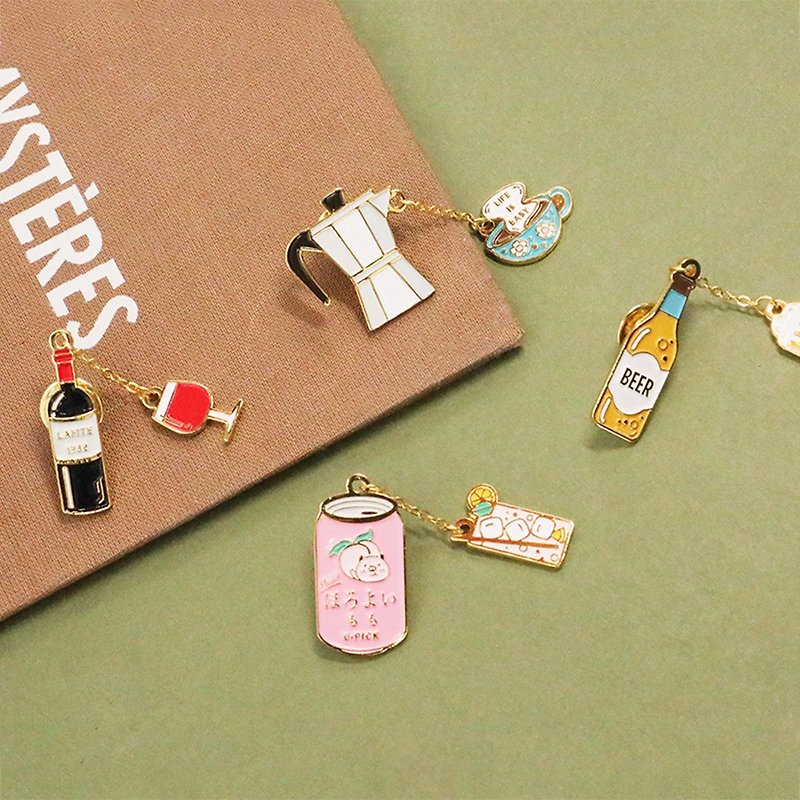 UPICK original life, lovely creative drink, brooch, interesting needle. - Brooches - Other Metals Multicolor