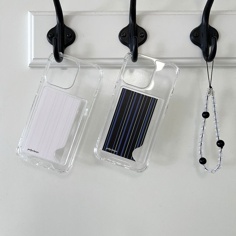 Stripe - iPhone transparent card storage bumper phone case - เคส/ซองมือถือ - วัสดุอื่นๆ สีใส