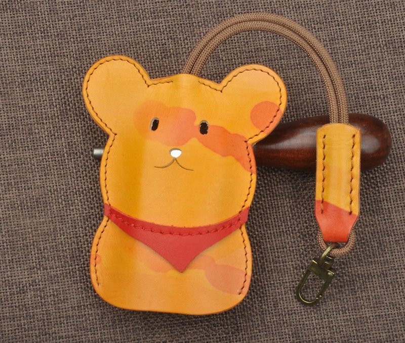 Happy bear leather car key case home key cover free printing English capital letters zodiac constellation - ที่ห้อยกุญแจ - หนังแท้ 