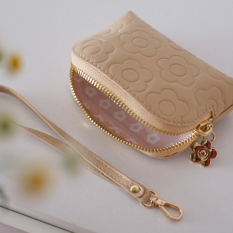 Mellow purse wallet, leather wallet  limited pattern with wristlet - 長短皮夾/錢包 - 真皮 卡其色