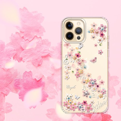 apbs 雅品仕 水晶彩鑽手機殼 iPhone 12全系列 水晶彩鑽防震雙料手機殼-彩櫻蝶舞