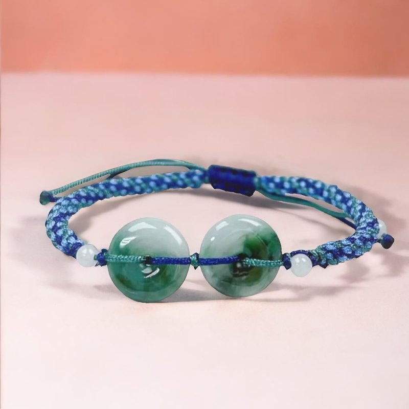 【願‧平安】飄綠花平安扣編織手鍊 | 天然緬甸A貨翡翠 | 送禮 - 手鍊/手環 - 玉石 綠色