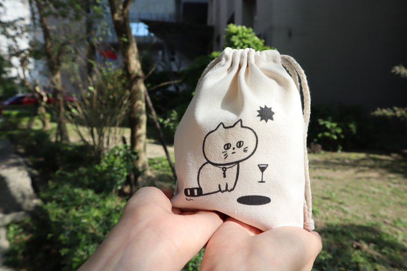 Curious cat curiosity cat bag universal drawstring bag - กระเป๋าหูรูด - ผ้าฝ้าย/ผ้าลินิน 