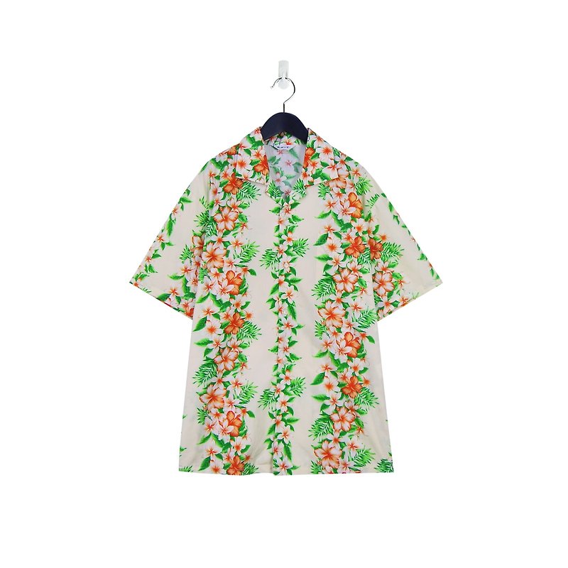 A‧PRANK :DOLLY :: Vintage VINTAGE Beige Red Green Hawaiian T-shirt T806016 - เสื้อเชิ้ตผู้ชาย - ผ้าฝ้าย/ผ้าลินิน สีกากี