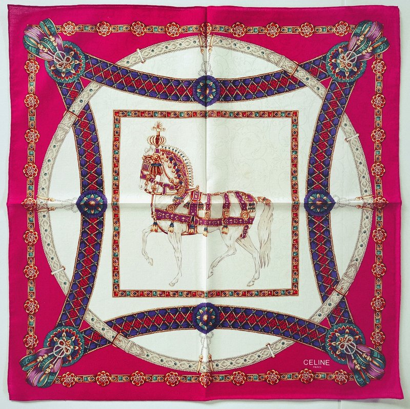 Celine Vintage Handkerchief Horse Luxury Accessories 20.5 x 20 inches 赛琳 - Handkerchiefs & Pocket Squares - Cotton & Hemp 