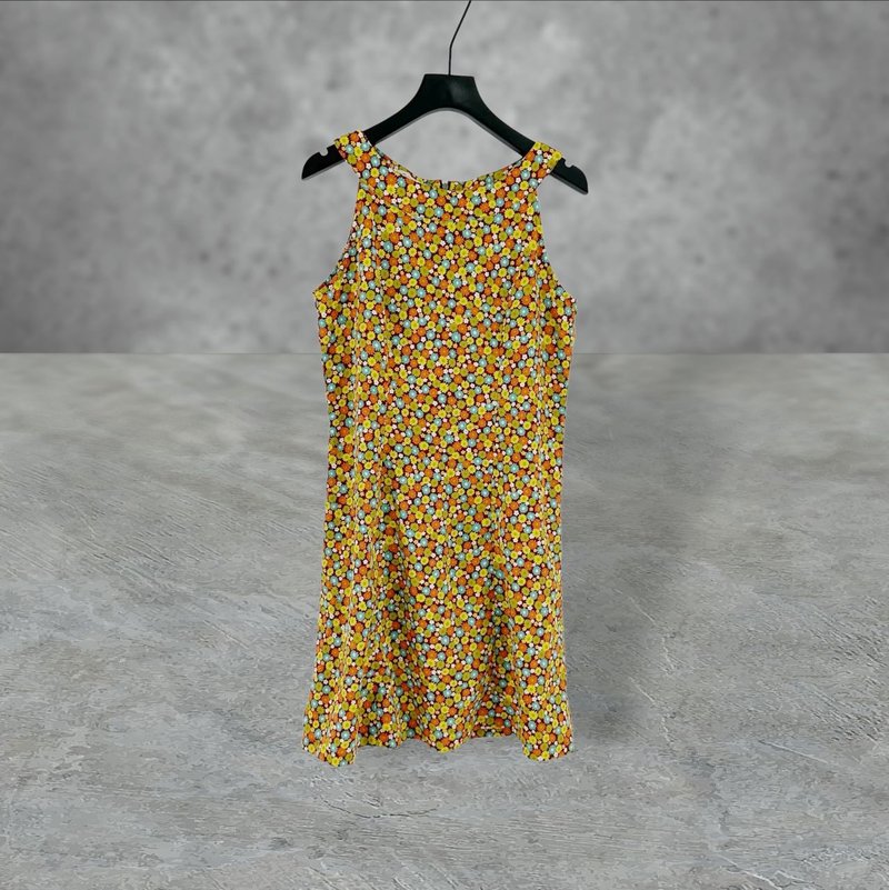 Second-hand color printing light stitching dress PF425 - ชุดเดรส - เส้นใยสังเคราะห์ สีนำ้ตาล