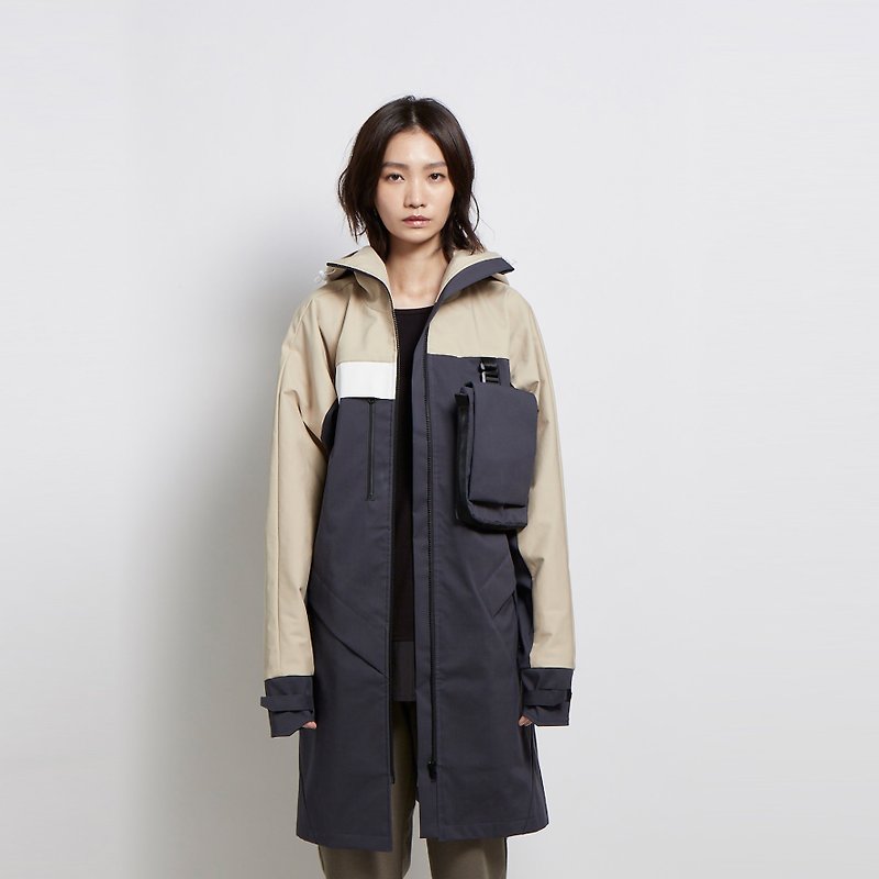 Pocket all the way - hooded asymmetrical back trench coat - gray - limited models - เสื้อสูท/เสื้อคลุมยาว - วัสดุอื่นๆ สีเทา