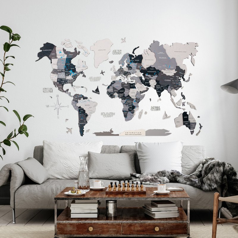 World Map with Pins, Modern Decor, Inspirational Wall Art by Enjoy The Wood - 壁貼/牆壁裝飾 - 木頭 多色