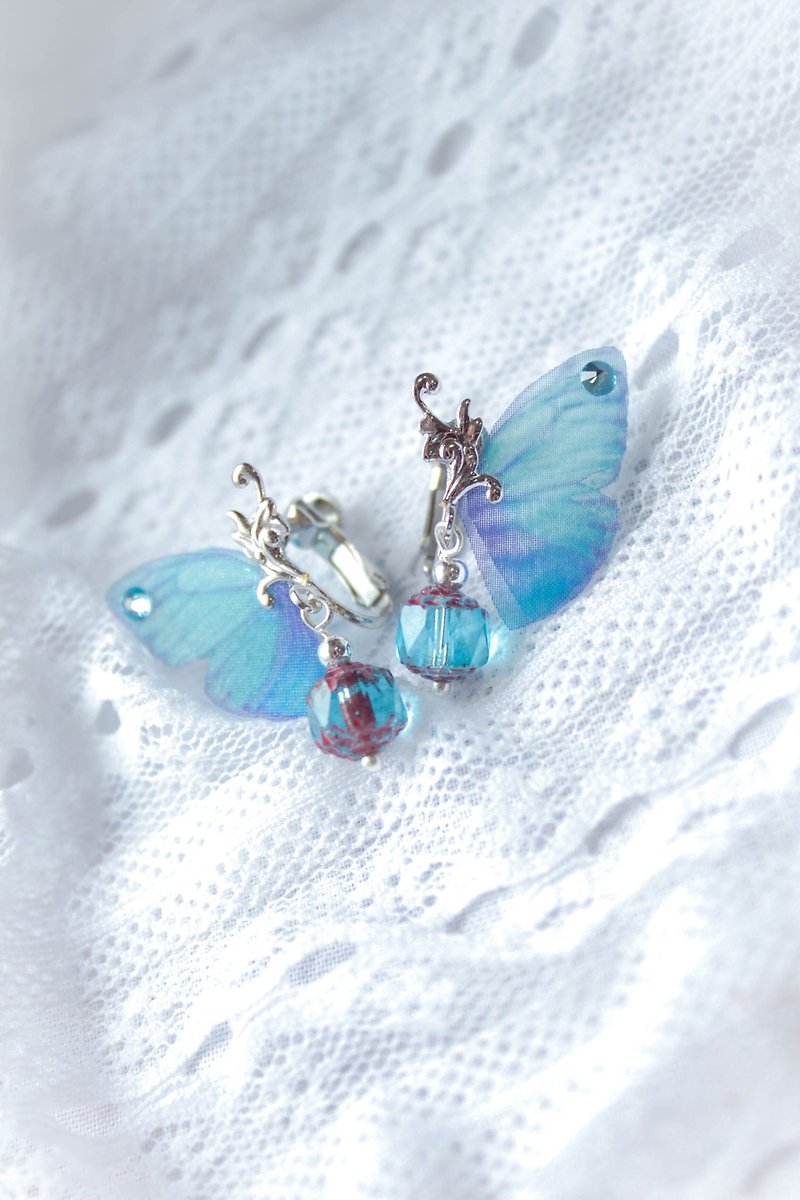 *Mi Luna Story*butterfly language earrings / ear clip - Earrings & Clip-ons - Other Metals Blue