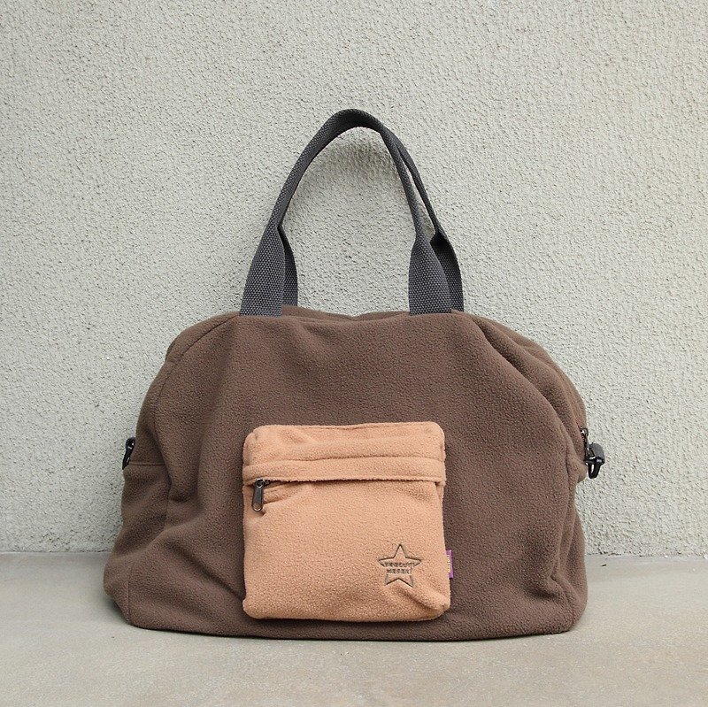 Soft light travel bag - coffee (with shoulder strap) - กระเป๋าแมสเซนเจอร์ - ผ้าฝ้าย/ผ้าลินิน สีนำ้ตาล