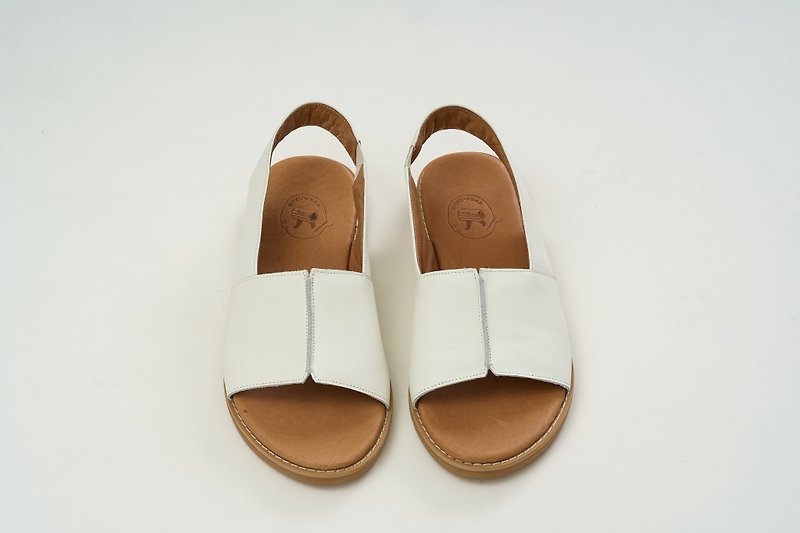 Small section rest handmade wide version genuine leather sandals - Yuguang (white) - Sandals - Genuine Leather White