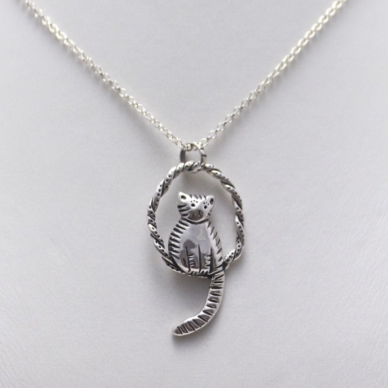 HH-JEWELRY Handmade Jewelry 925 Sterling Silver Necklace Cat/Cat Necklace in Silver Bakery - สร้อยคอ - เงินแท้ 