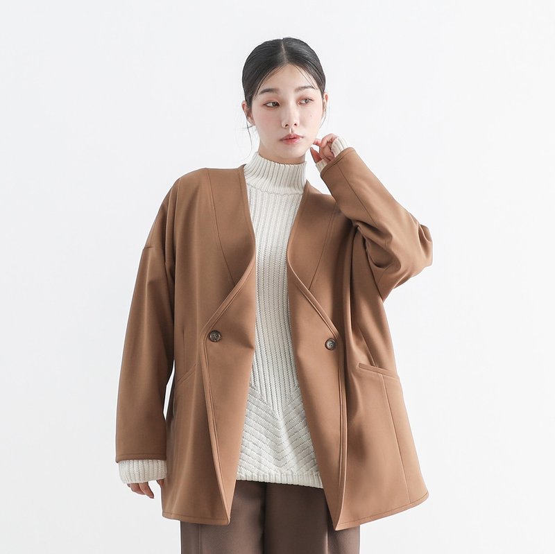 [Classic original] Weixin_Reform pleated Brown - เสื้อแจ็คเก็ต - เส้นใยสังเคราะห์ สีกากี