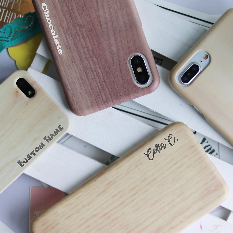 客製化加名字天然木紋磨砂手機殼硬殼iPhone Samsung多個型號適用 - 手機殼/手機套 - 塑膠 多色