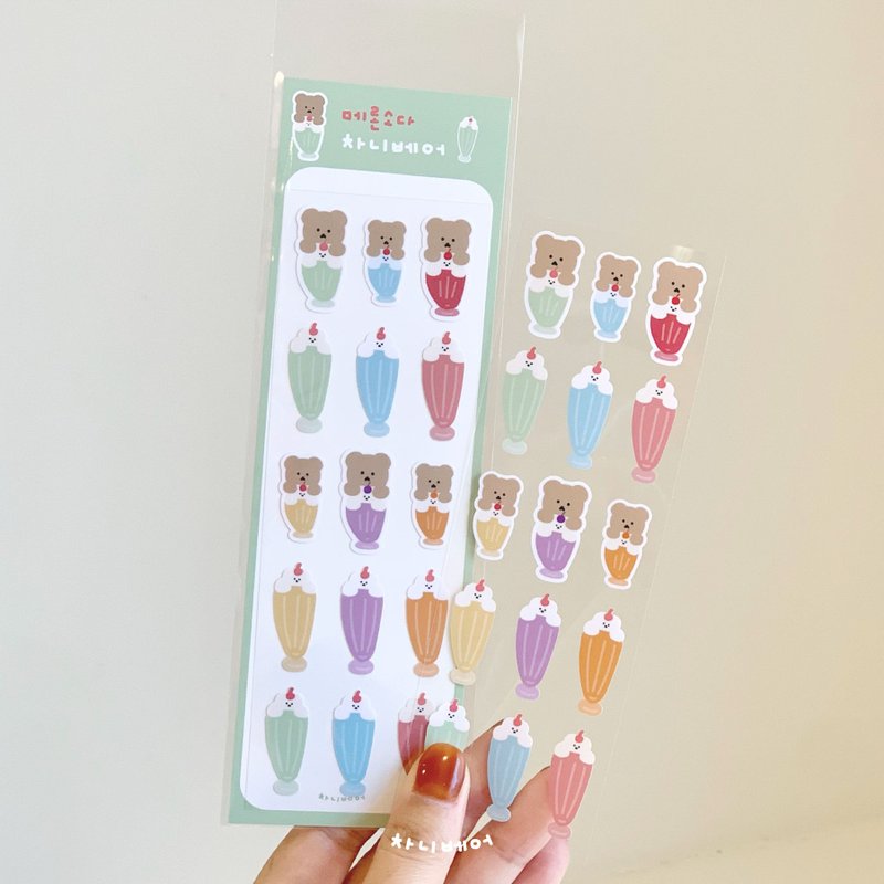 melon soda Chanibear Seal Sticker - 貼紙 - 紙 綠色