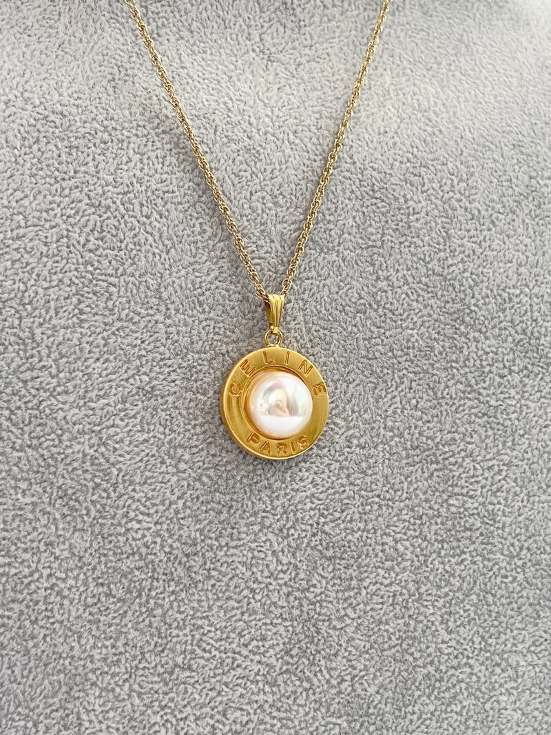 Celine three-dimensional pearl ball 18K gold choker necklace pendant original box gift Japanese second-hand - สร้อยคอ - โลหะ สีทอง