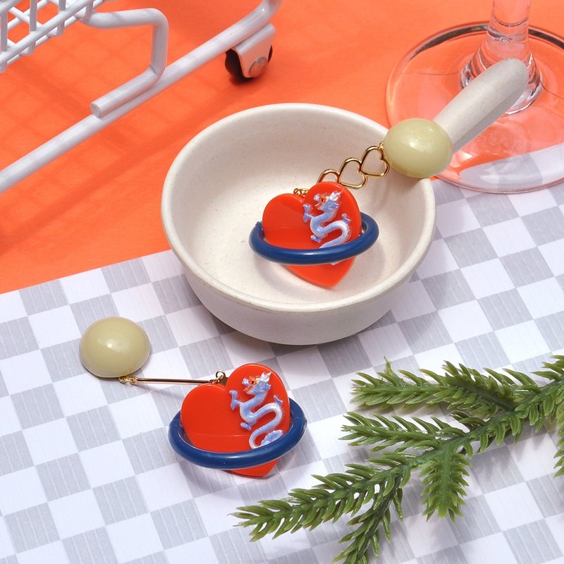 Retro love dragon ball earrings/ Acrylic earrings - ต่างหู - อะคริลิค 