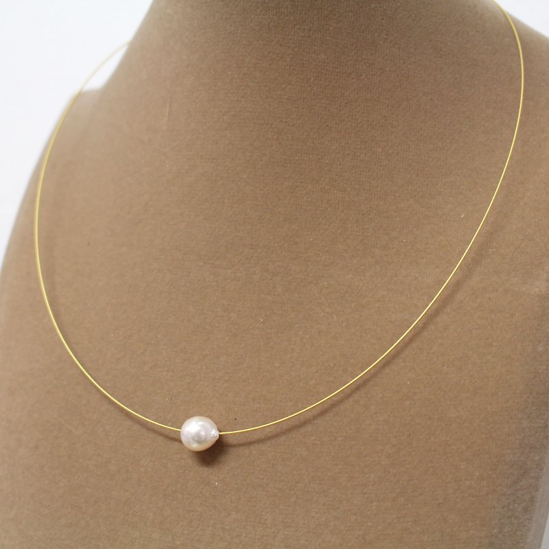 Baroque Pearl of wire necklace (gold color) - สร้อยคอ - เครื่องเพชรพลอย สีทอง