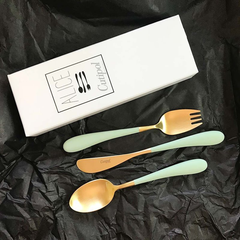 葡萄牙 Cutipol  ALICE  青玉金 兒童三件組 - 刀叉/湯匙/餐具組 - 不鏽鋼 綠色