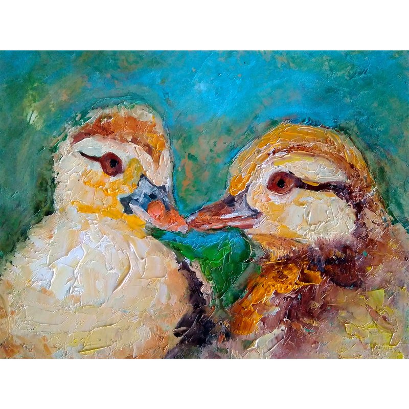 Ducks Couple Original Oil Painting, Bird Lover Gift, Animal Wall Art, 手工油畫 - 海報/掛畫/掛布 - 其他材質 多色