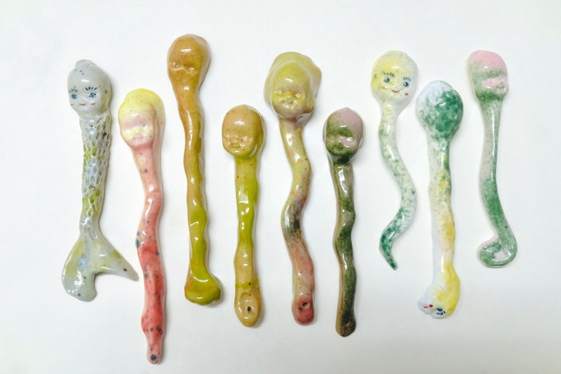 Hand painted ceramic doll hand spoon | New Year gift - Ladles & Spatulas - Pottery White