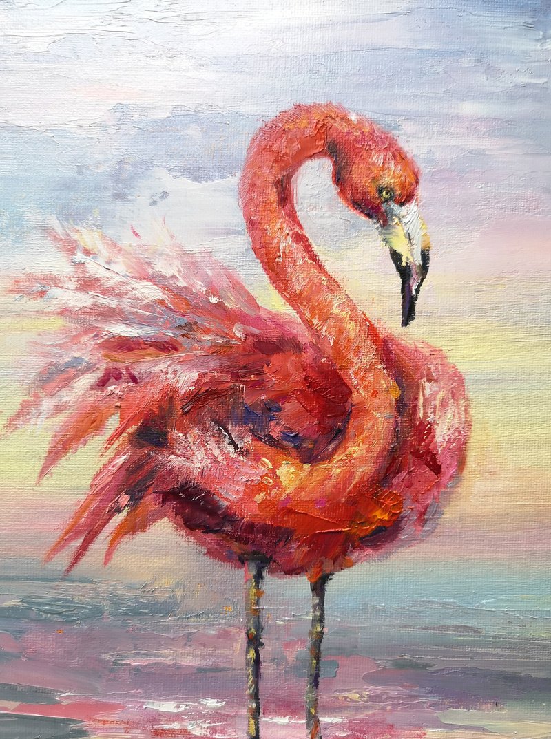 Flamingo Painting Original oil painting on canvas 30x25 cm. - 海報/掛畫/掛布 - 其他材質 