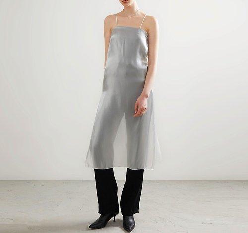 salisa JUMPSUIT PF23 Long with See Through Shiny Overlay White/Black