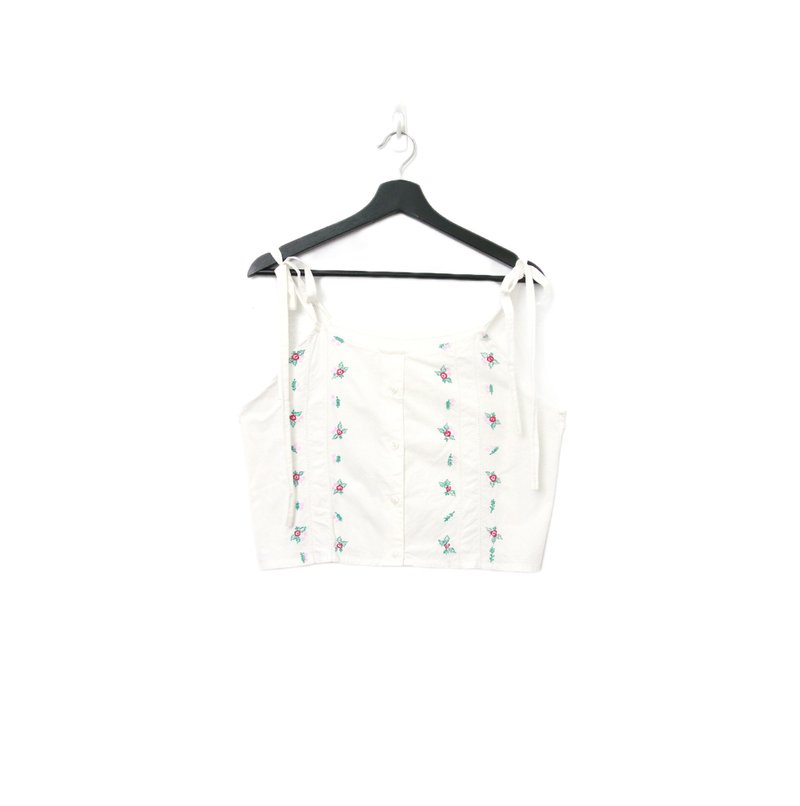 Back to Green-再製綁帶刺繡 花與葉片 交縱 sv-33/ vintage vest - 背心/無袖上衣 - 棉．麻 