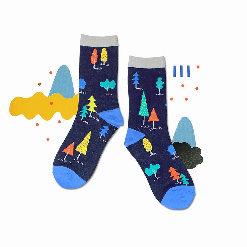 小森林 棉質中筒襪 - 襪子 - 靛藍 - 襪子 - 棉．麻 藍色