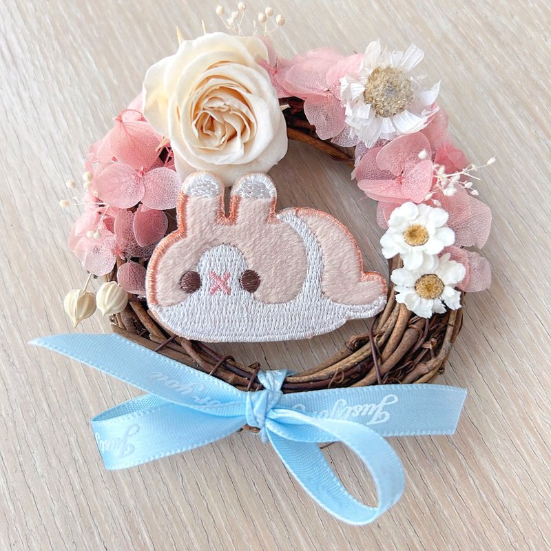 Milk candy rabbit fluff embroidery stickers / ChiaBB cloth stickers - Stickers - Thread Khaki