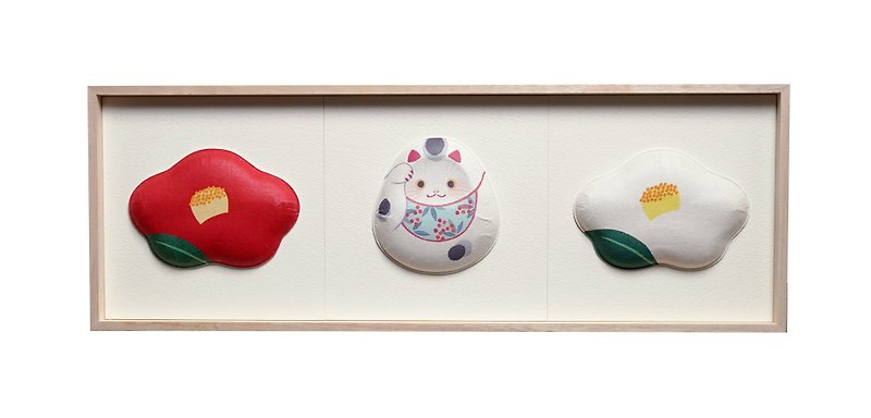 Washi Wall Decoration-3 kinds of Fukura,Red and White Camellia, Beckoning cat - Wall Décor - Paper 