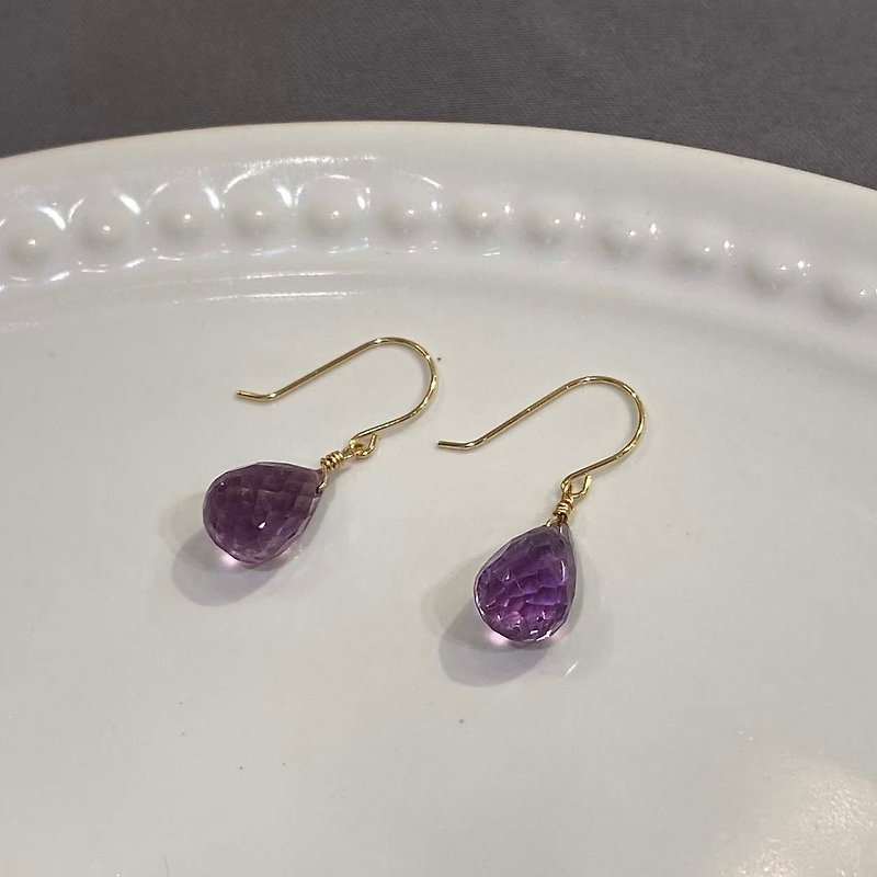 [K18 GOLD] 18K Amethyst Drop Hook Earrings 18KP18 February Birthstone [SOLID GOLD] - Earrings & Clip-ons - Other Metals Purple