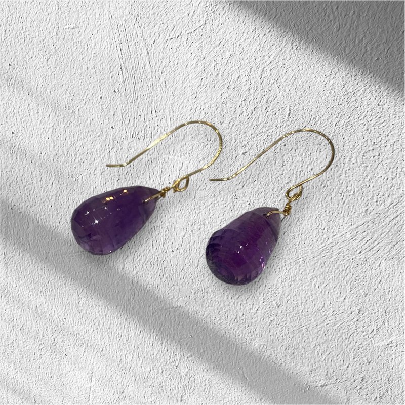 【K18 GOLD AMETHYST】18金 アメジスト ドロップ フック ピアス 　 18KP18　2月誕生石 【SOLID GOLD】 - 耳環/耳夾/耳骨夾 - 其他金屬 紫色