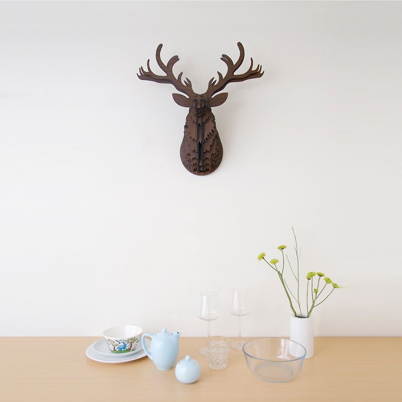 Deer 3D Handmade DIY Home Ornament Walnut Wood Board Large - Wall Décor - Wood Brown