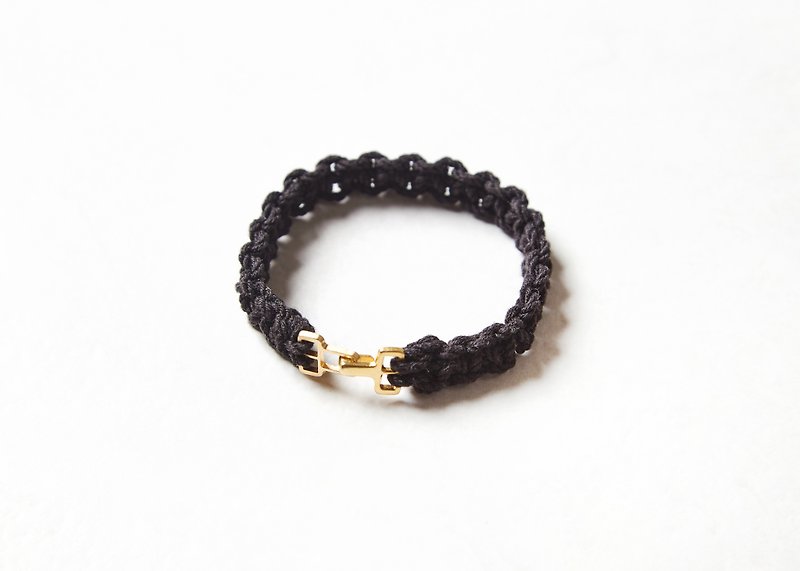 Weave simple buckle bracelet - braided simple buckle bracelet (black) (matte gold buckle / bright black buckle) - สร้อยข้อมือ - ผ้าฝ้าย/ผ้าลินิน สีดำ