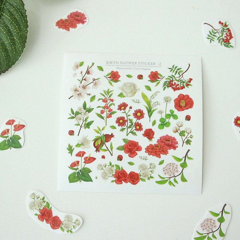 Indigo self-cut floral hand sticker (four in) - passion red, IDG77274 - สติกเกอร์ - พลาสติก สีแดง
