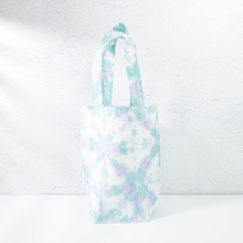 : Breeze: Handmade Tie dye Reusable Coffee Sleeve Drinking Reusable Bag - ถุงใส่กระติกนำ้ - ผ้าฝ้าย/ผ้าลินิน สีน้ำเงิน