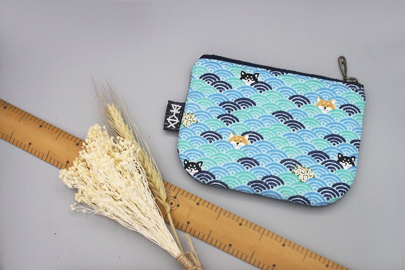 Out of print - Ping An Xiao Le Bao - Wave Shiba Inu, double-sided two-tone, small wallet - Wallets - Cotton & Hemp 