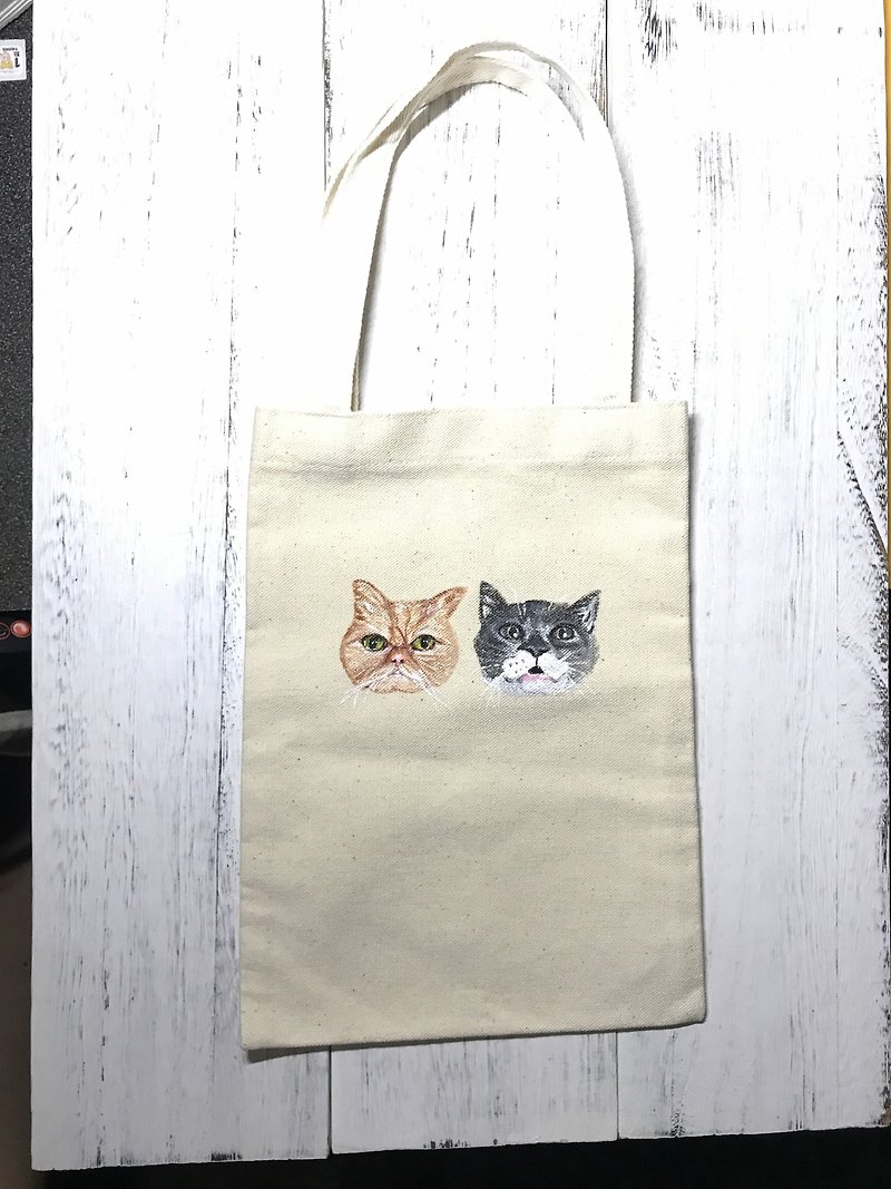 Customized hand-painted cat bag only Chen Yu'an orders - กระเป๋าถือ - ผ้าฝ้าย/ผ้าลินิน 