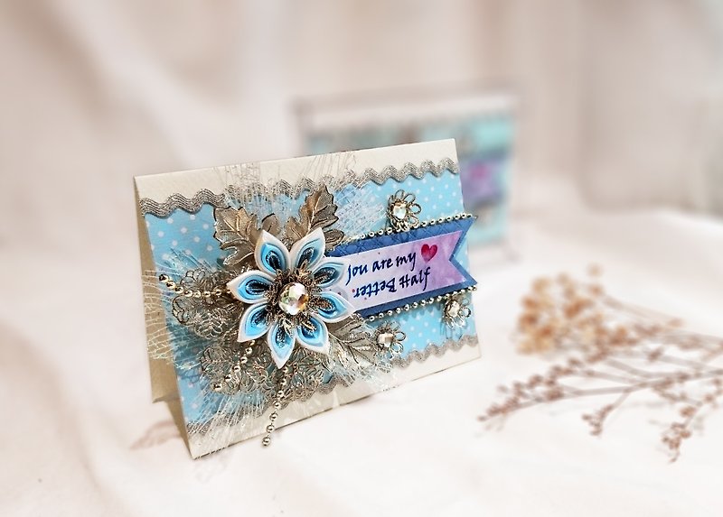 冰雪奇緣 美好伴 天空藍緞帶永生花(情人卡、聖誕卡、母親節禮物) - 心意卡/卡片 - 植物．花 藍色