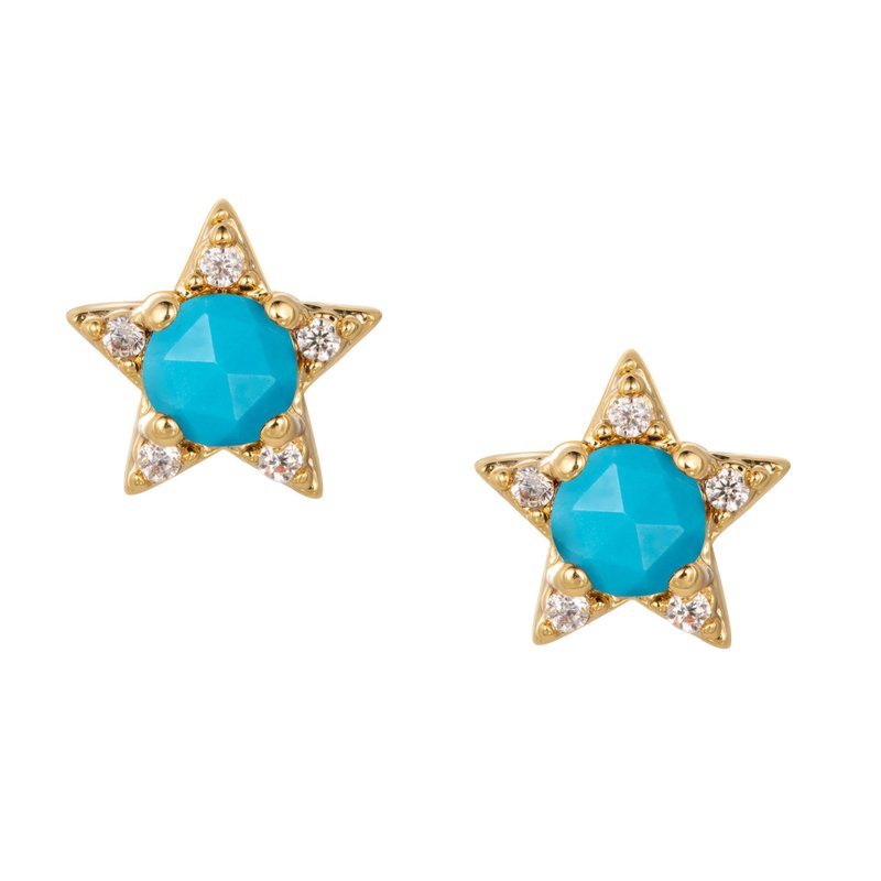 Star Stone earrings, 14k gold plated, anti-allergic steel pin on-ear earrings, exclusive design - Earrings & Clip-ons - Semi-Precious Stones Blue