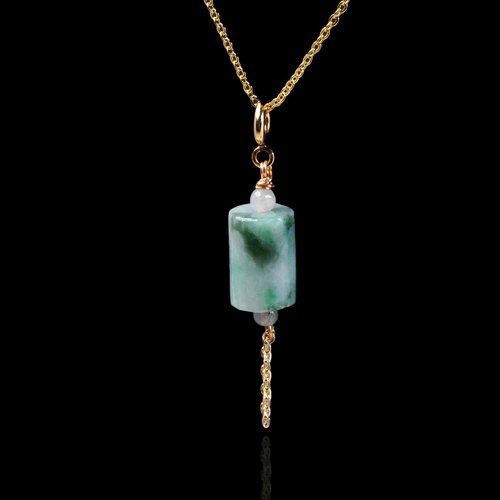 瓔珞珠寶盒 E.L.Jewelry Box 【萬事亨通】飄綠花翡翠路路通項鍊14K包金|天然緬甸翡翠A貨|送禮
