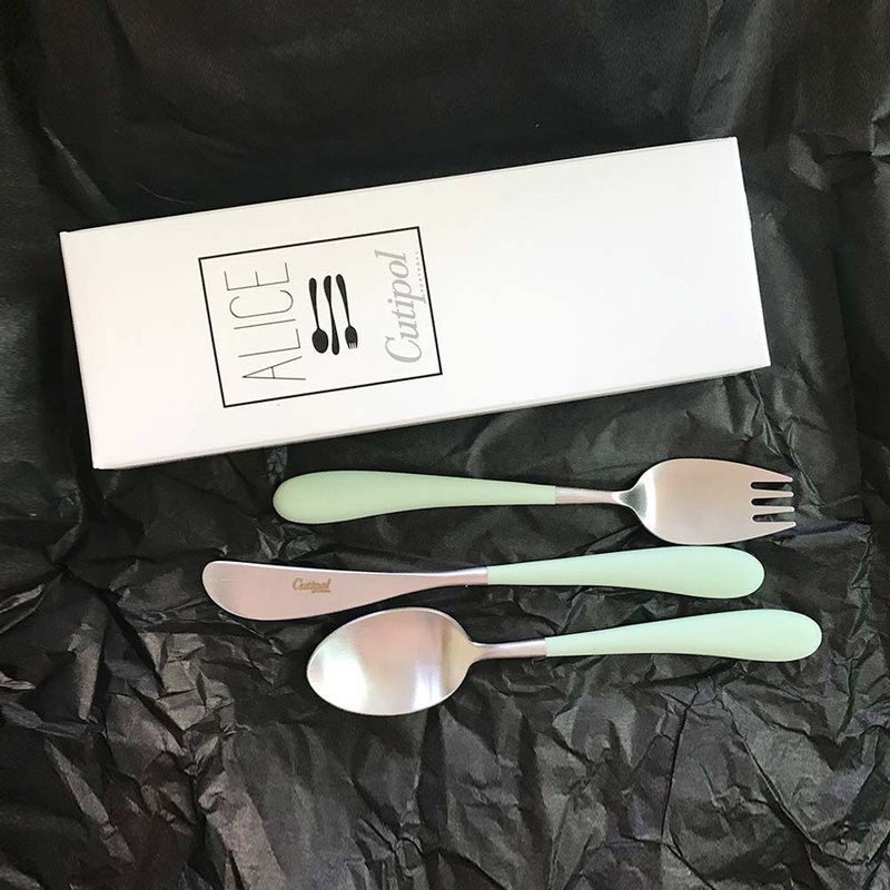 葡萄牙 Cutipol | ALICE | 青玉銀 / 兒童三件組 - 刀叉/湯匙/餐具組 - 不鏽鋼 綠色