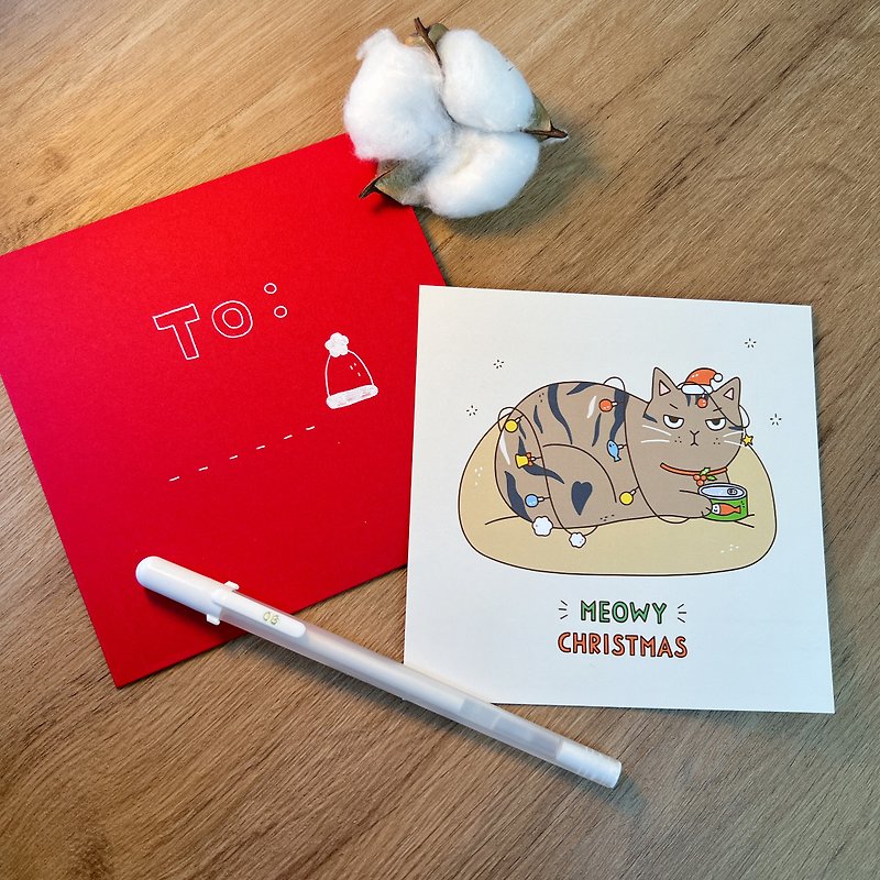 Meowy Christmas 聖誕咭 附信封&貼紙 - 心意卡/卡片 - 紙 卡其色