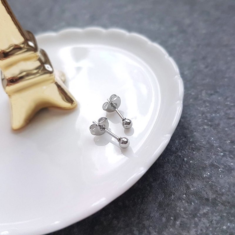 Small round beads. 3mm round bead white steel earring - ต่างหู - สแตนเลส สีเงิน