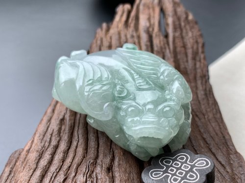 淳玉晶品坊 快速出貨 免費開光 天然A貨緬甸玉翡翠招財貔貅項鍊 飄花飛天貔貅
